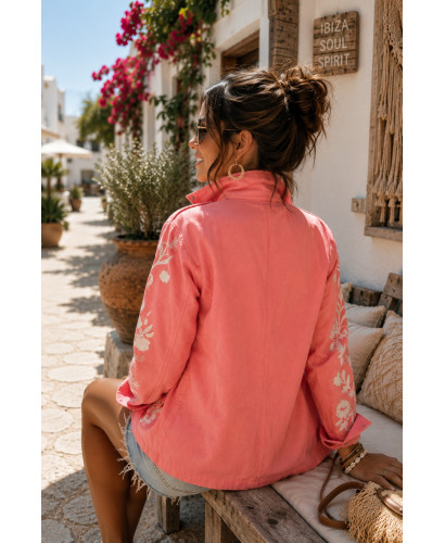 Chaqueta Denim Bordada Olive coral 2