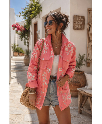 Chaqueta Denim Bordada Olive coral
