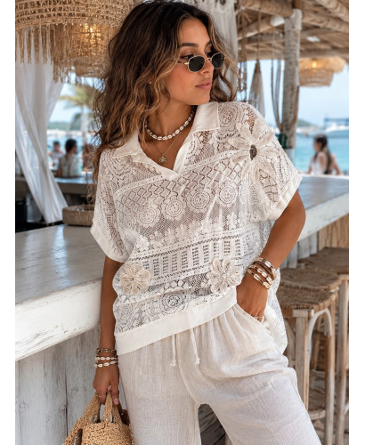 Blusa Calada con Crochet y Escote Pico