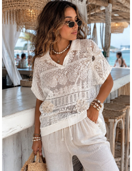 Blusa Calada con Crochet y Escote Pico
