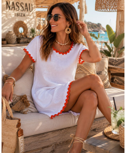 Vestido Blanco Corto con Frontal de Lino y Espalda de... 2