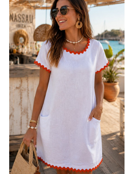 Vestido Blanco Corto con Frontal de Lino y Espalda de Camiseta