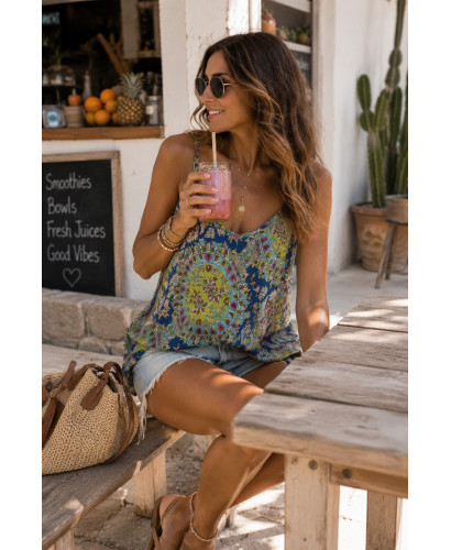✨ Top Lencero de Seda tonos de verde y azul: Elegancia y... 2