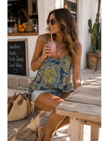 ✨ Top Lencero de Seda tonos de verde y azul: Elegancia y Comodidad en Uno