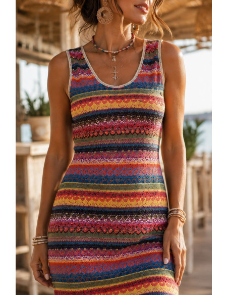 Vestido sin mangas largo con estampado multicolor rojo