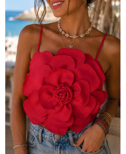 Top rojo con flor frontal espectacular 2