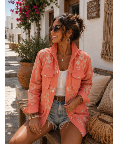 Chaqueta Denim Bordada Olive coral