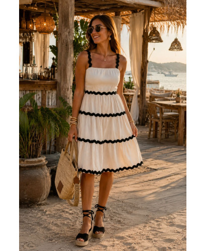 🖤 Vestido crudo Corto con Detalles de Piculina Negra 🖤