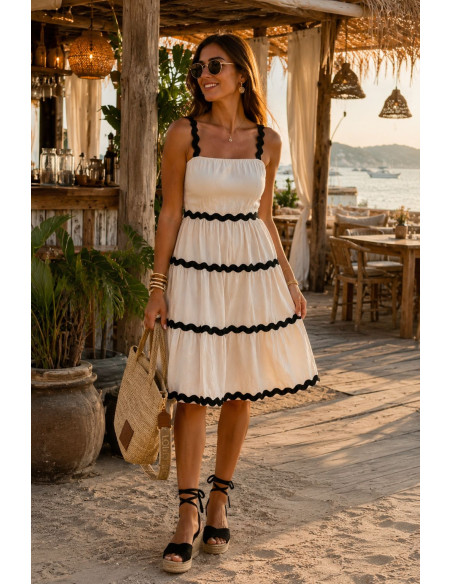 🖤 Vestido crudo Corto con Detalles de Piculina Negra 🖤