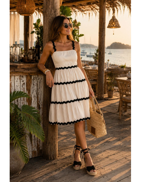 🖤 Vestido crudo Corto con Detalles de Piculina Negra 🖤