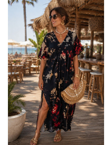 Vestido estampado con tie negro