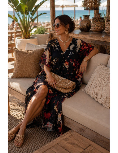 Vestido estampado con tie negro