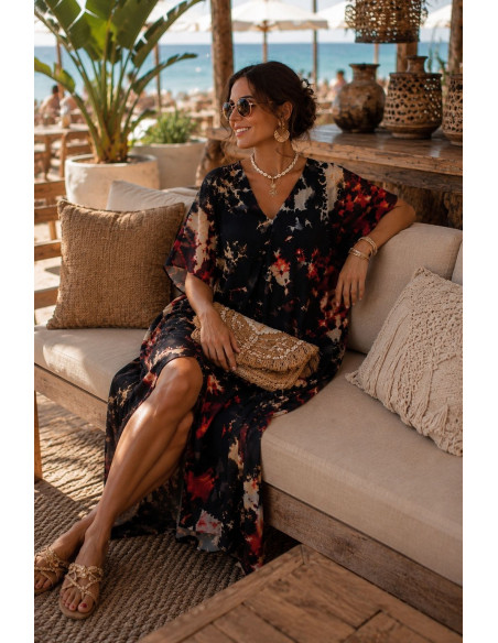Vestido estampado con tie negro