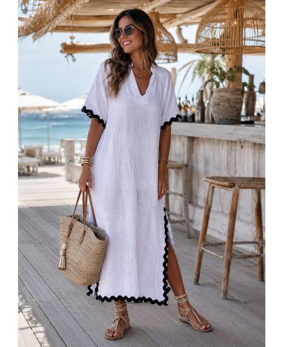 Vestido Lino blanco con Aberturas y Piculina