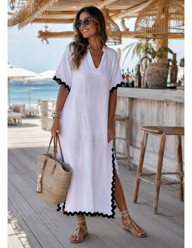 Vestido Lino blanco con Aberturas y Piculina