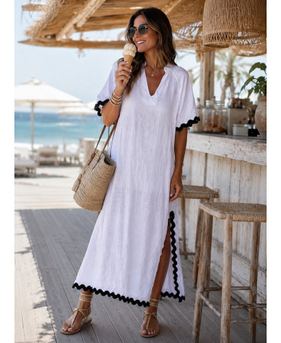 Vestido Lino blanco con Aberturas y Piculina 2