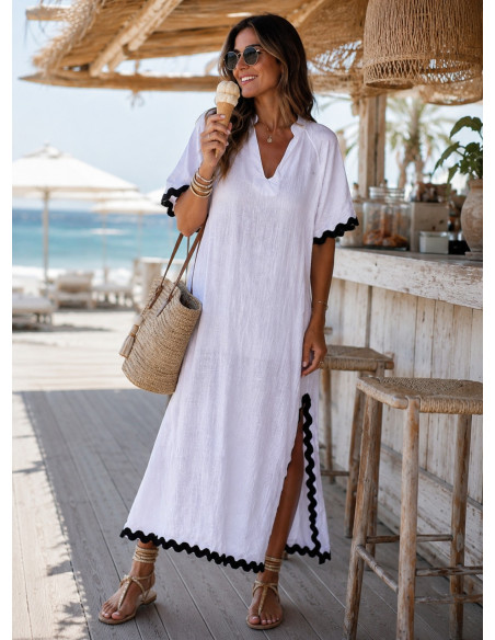 Vestido Lino blanco con Aberturas y Piculina