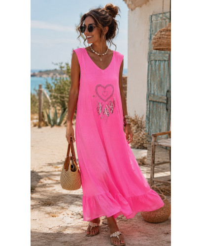 Vestido Largo Rosa con Bordado de atrapasueños 2