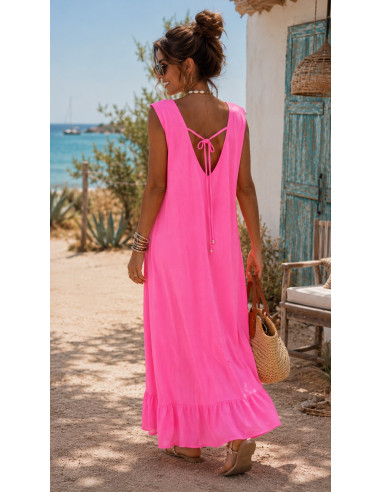 Vestido Largo Rosa con Bordado de atrapasueños