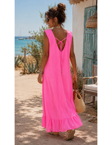 Vestido Largo Rosa con Bordado de atrapasueños