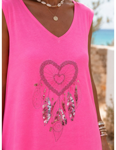 Vestido Largo Rosa con Bordado de atrapasueños
