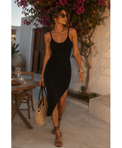 Vestido de Canalé Negro con Tirantes Regulables y...