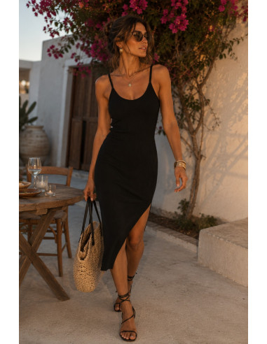 Vestido de Canalé Negro con Tirantes Regulables...