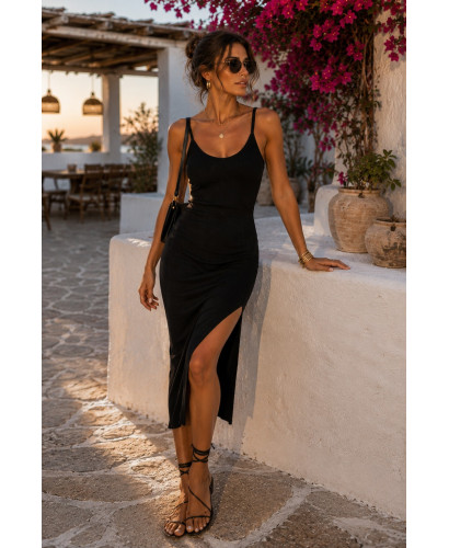 Vestido de Canalé Negro con Tirantes Regulables y... 2