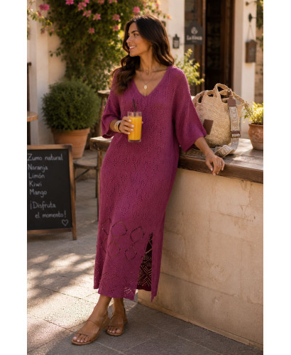 🌸 Vestido de Punto Rosa con Aberturas Laterales