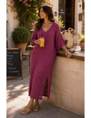 🌸 Vestido de Punto Rosa con Aberturas Laterales