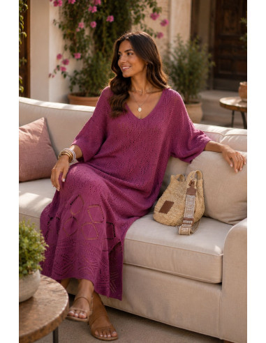 🌸 Vestido de Punto Rosa con Aberturas Laterales