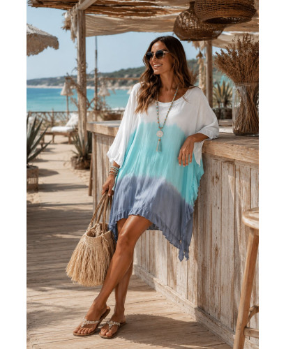 Vestido Tie Dye en Turquesa, azul plomo y blanco con... 2