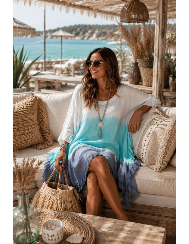 Vestido Tie Dye en Turquesa, azul plomo y...