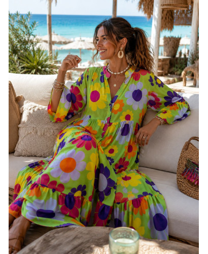 Vestido babydoll verde con estampado de margaritas 2