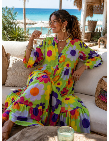 Vestido babydoll verde con estampado de margaritas