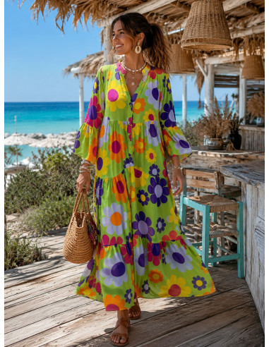 Vestido babydoll verde con estampado de margaritas