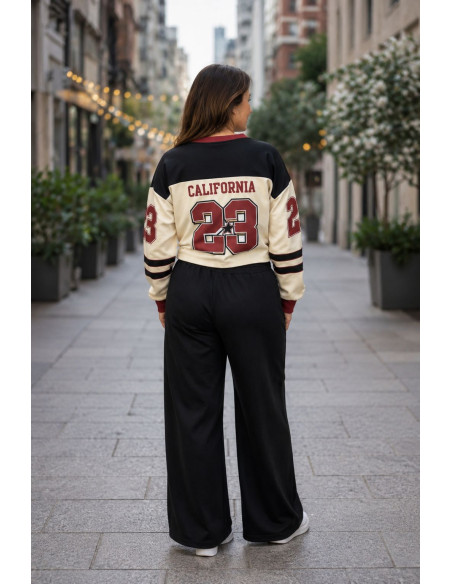 Conjunto Dos Piezas Negro y Crudo Estampado
