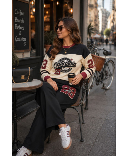 Conjunto Dos Piezas Negro y Crudo Estampado 2