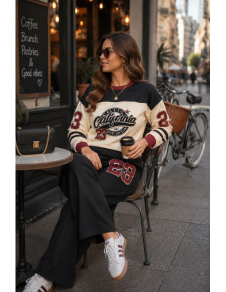 Conjunto Dos Piezas Negro y Crudo Estampado