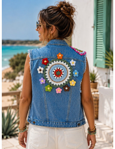 Chaleco Vaquero con Apliques de Crochet y...