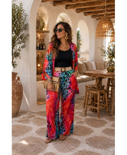 Conjunto kimono y pantalón estampado efecto seda 2