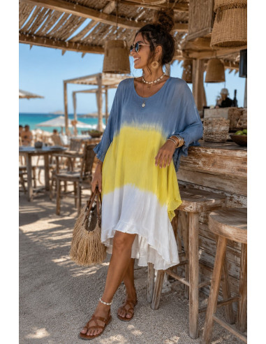 Vestido Tie Dye en Amarillo, azul plomo y...