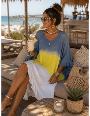 Vestido Tie Dye en Amarillo, azul plomo y...