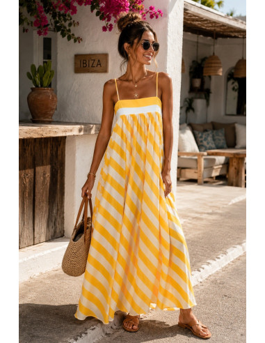 Vestido Largo Amarillo de Rayas con Tirante...