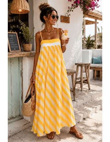 Vestido Largo Amarillo de Rayas con Tirante...