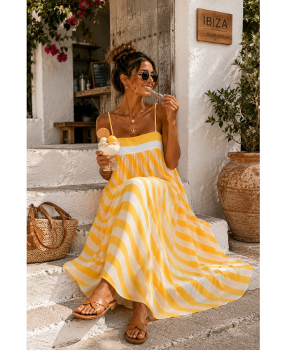 Vestido Largo Amarillo de Rayas con Tirante Regulable 2