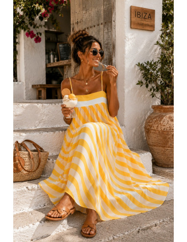 Vestido Largo Amarillo de Rayas con Tirante...