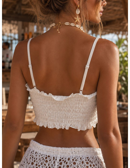 Top Blanco de Bordado Inglés con Lazada y Espalda Elástica