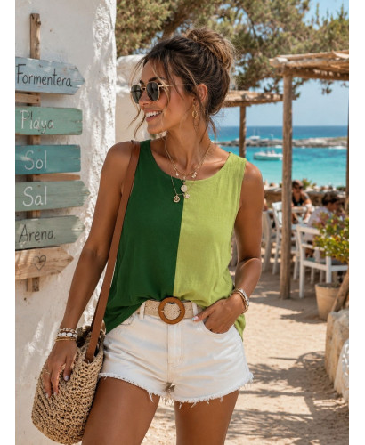 Top Bicolor Verde y Lima con Espalda Lisa