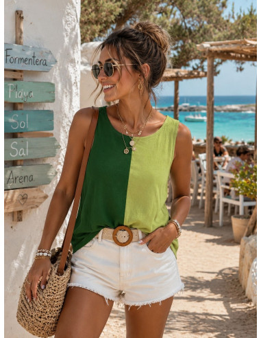 Top Bicolor Verde y Lima con Espalda Lisa